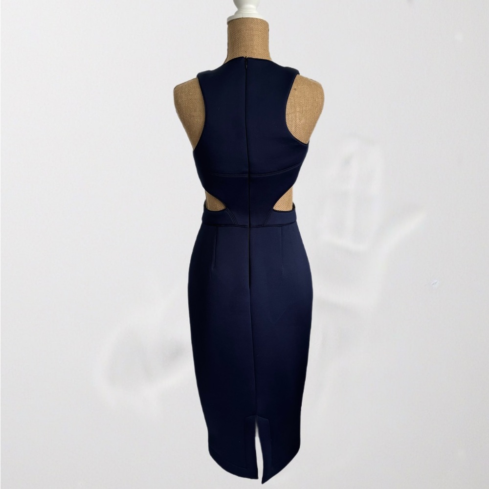 HUNTER BELL Blue Sheath Midi Dress with Halter Neckline for Cocktail - Picture 2 of 5